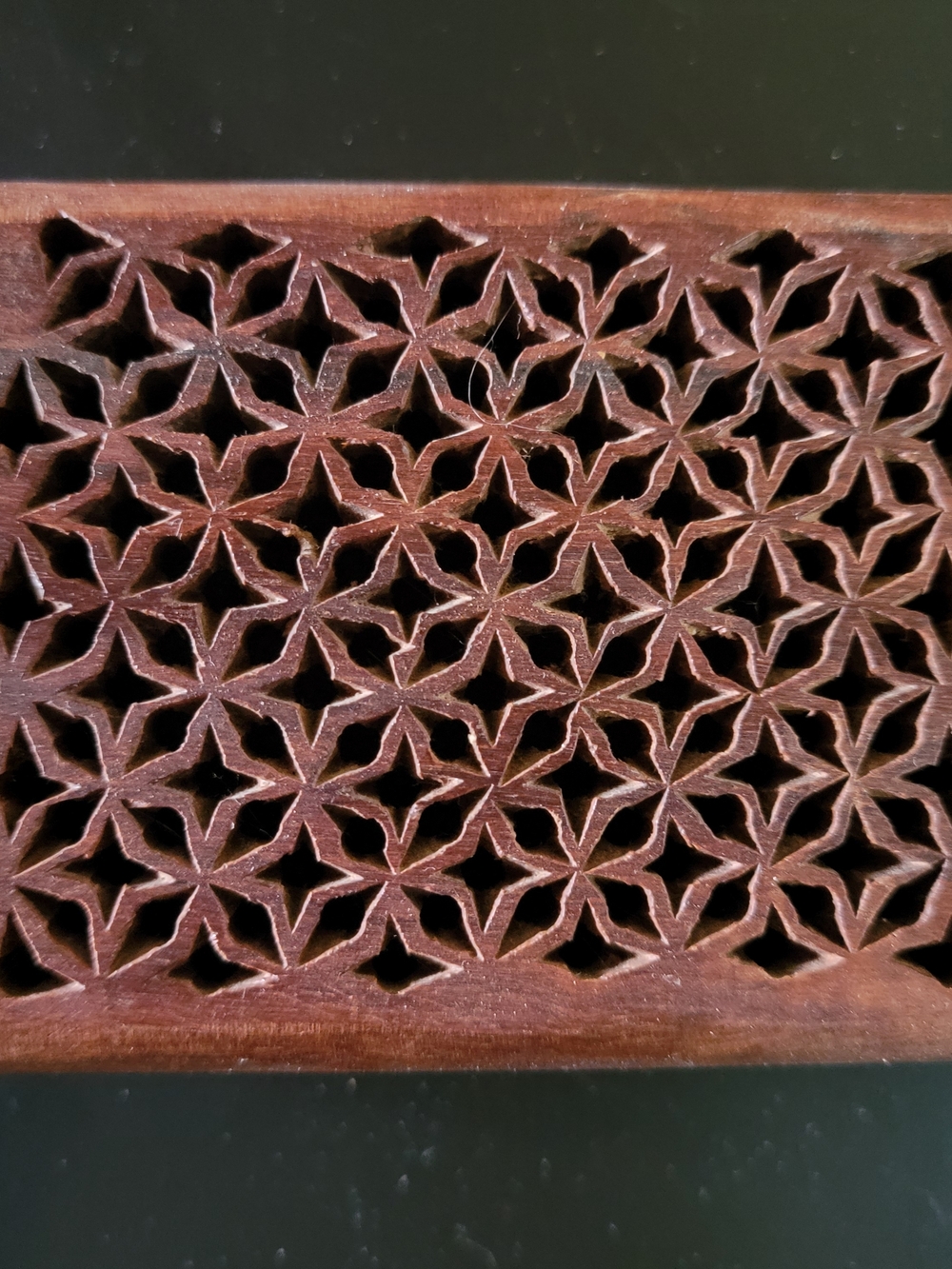 Hand-Carved Wooden Decorative Box - Rich Brown Lattice Design